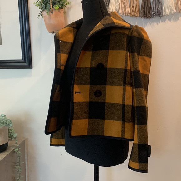 Ann Taylor loft wool blend orange and black plaid jacket - Picture 6 of 10